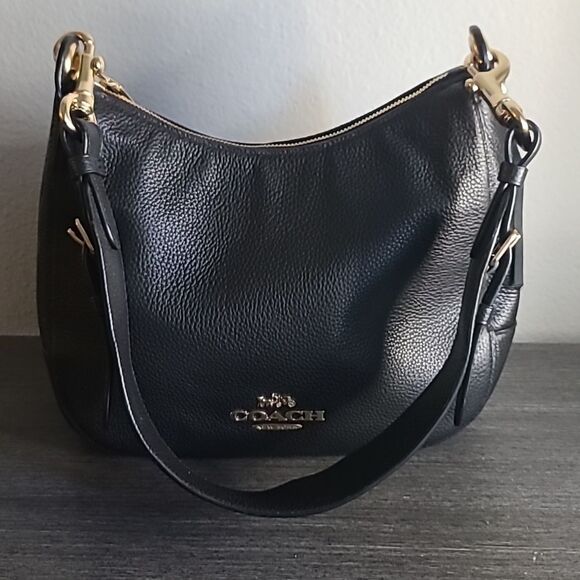 Coach Handbags - Coach Jess Wide Strap Pebbled Leather Hobo Handbag F76695 Black